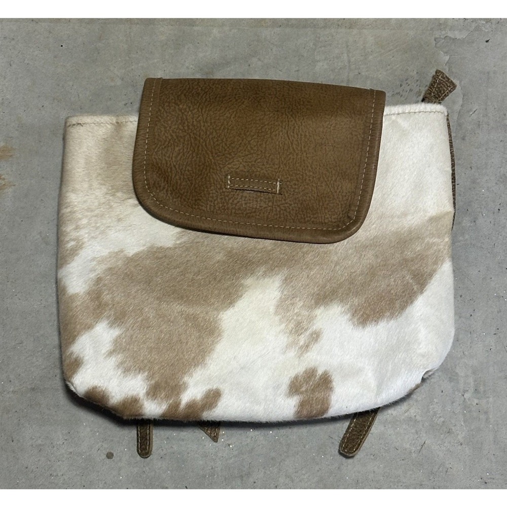 MYRA Bag Leather Flap Hairon Rug Canvas Medium Backpack Cowhide Pattern